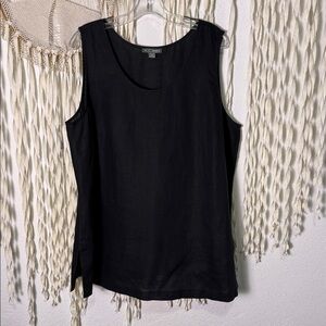 Go Silk | Black Linen Sleeveless Top Size 1X